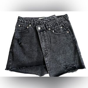 SUNDAY LOVER BOUTIQUE Asymmetrical Black Distressed Denim Jean Mini Skirt Small